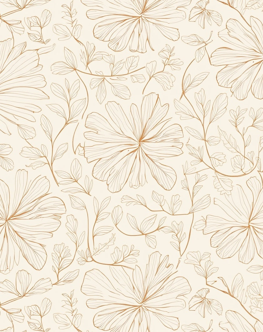 Botanical Outline Beige Floral Pattern Rug