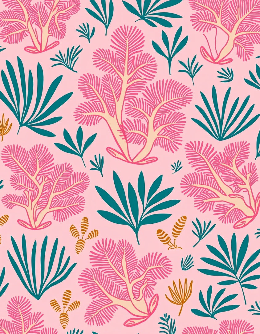 Coral Reef Pink Teal Botanical Design Rug