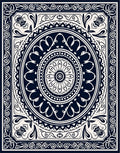 Intricate Black and White Floral Medallion Design Rug