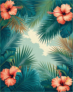 Coral Hibiscus Tropical Leaf Design Rug