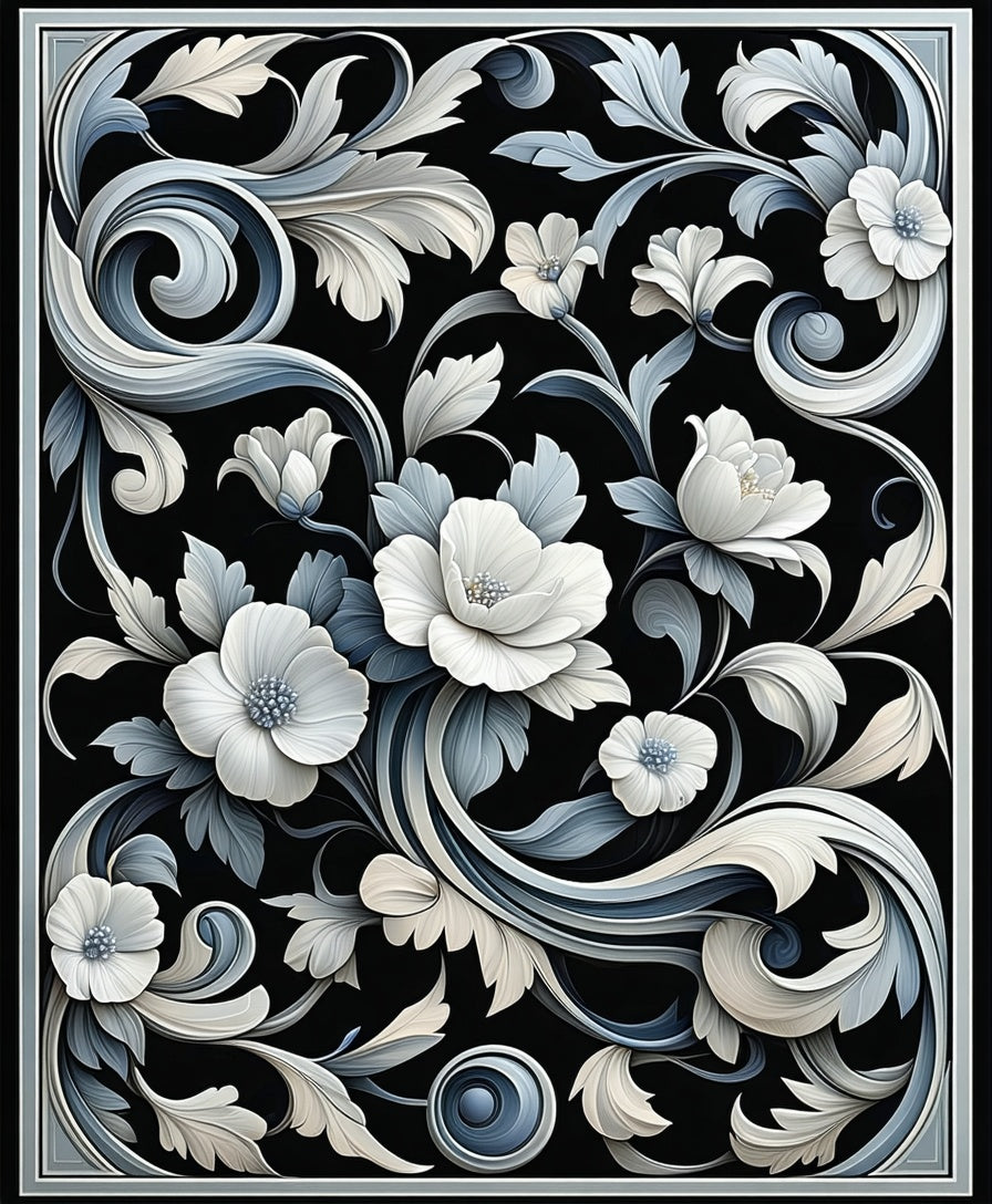 Elegant Floral Scrollwork Pattern Rug
