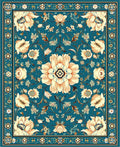 Traditional Floral Teal Cream Rug