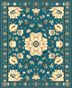Traditional Floral Teal Cream Rug
