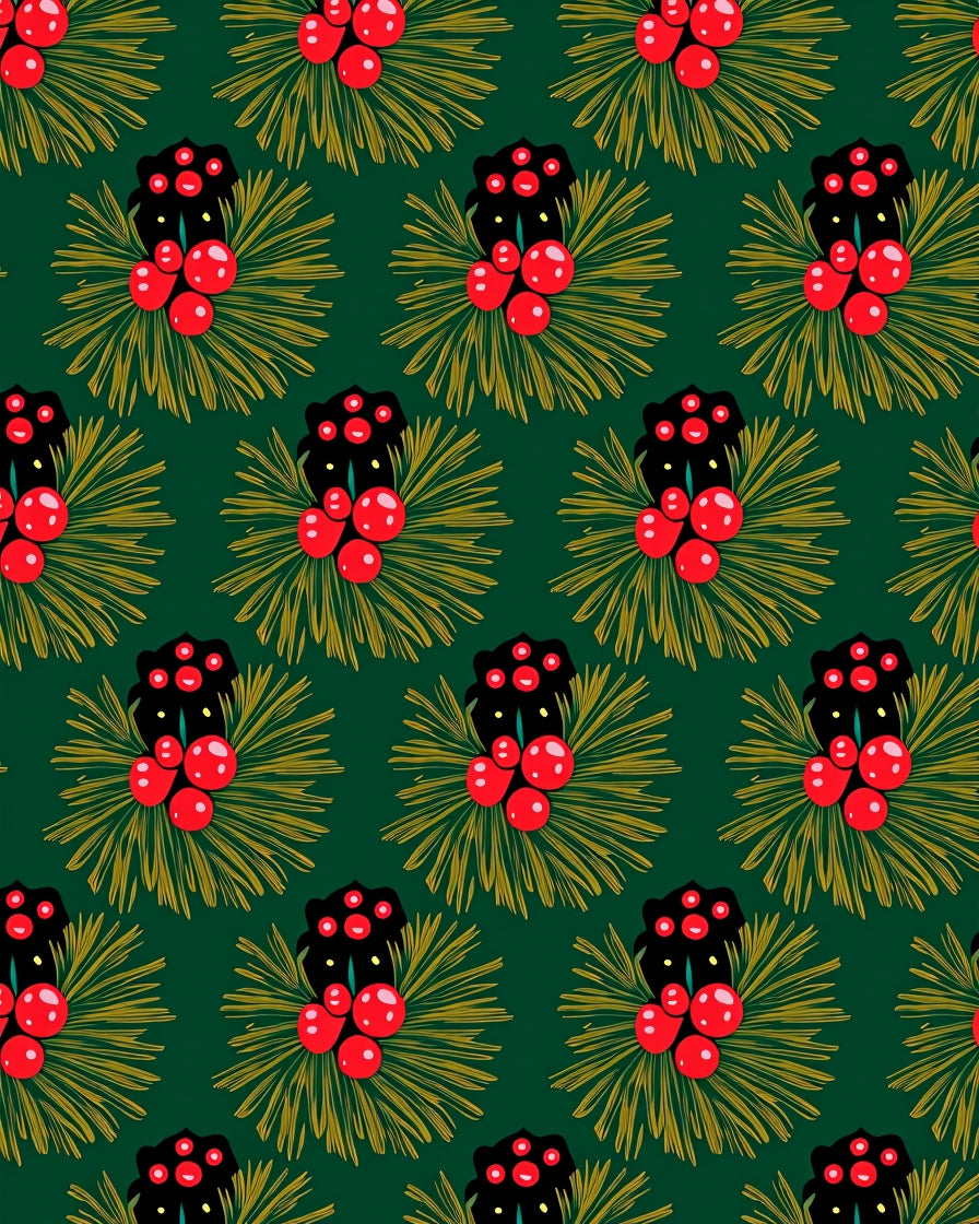 Red Berries Pine Needle Arrangement Rug