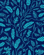 Navy Blue Teal Botanical Vines Rug