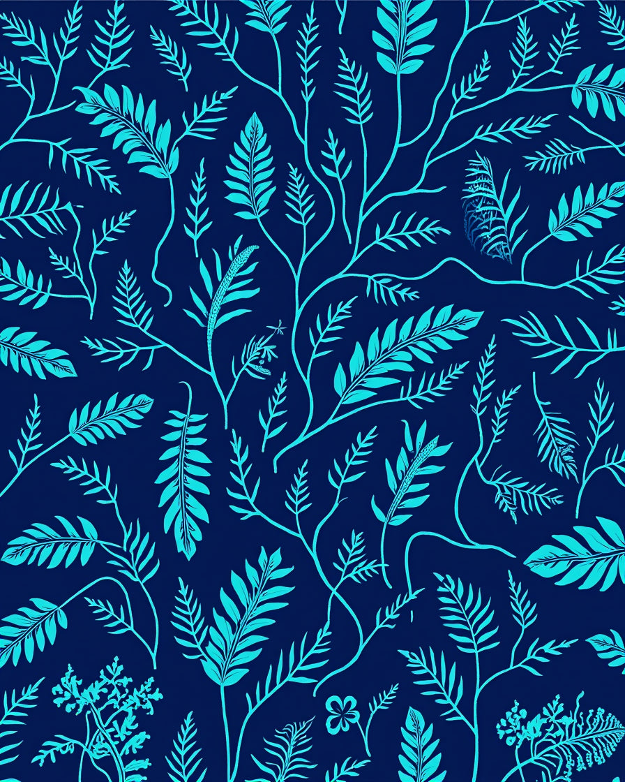 Navy Blue Teal Botanical Vines Rug
