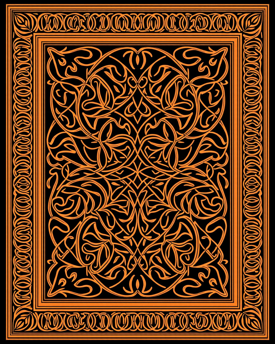 Intricate Orange Intertwined Floral Design Rug