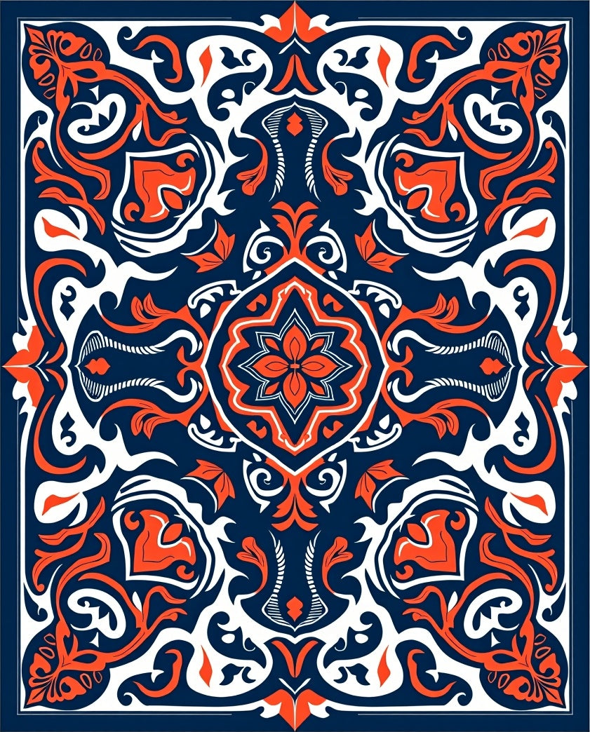 Intricate Orange And Navy Floral Design Rug