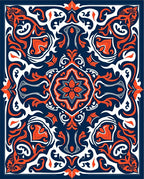 Intricate Orange And Navy Floral Design Rug