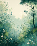 Misty Meadow Floral Bird Scene Rug