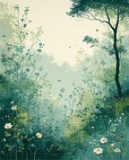 Misty Meadow Floral Bird Scene Rug