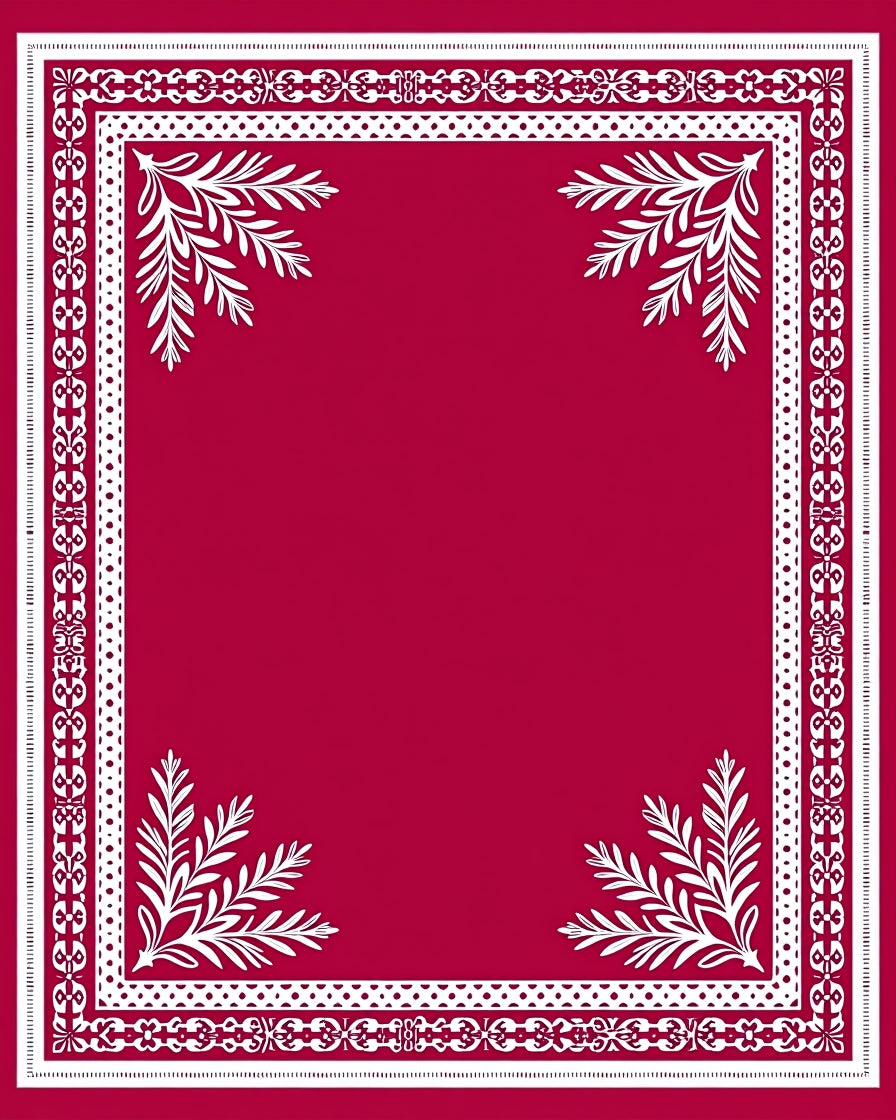 Crimson Fern Border Frame Rug