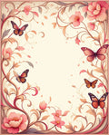Whimsical Floral Butterfly Scroll Pattern Rug