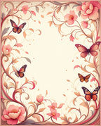 Whimsical Floral Butterfly Scroll Pattern Rug