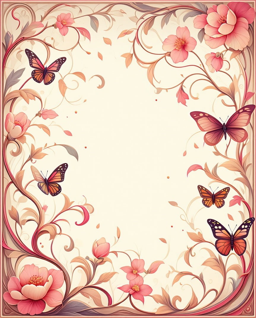 Whimsical Floral Butterfly Scroll Pattern Rug
