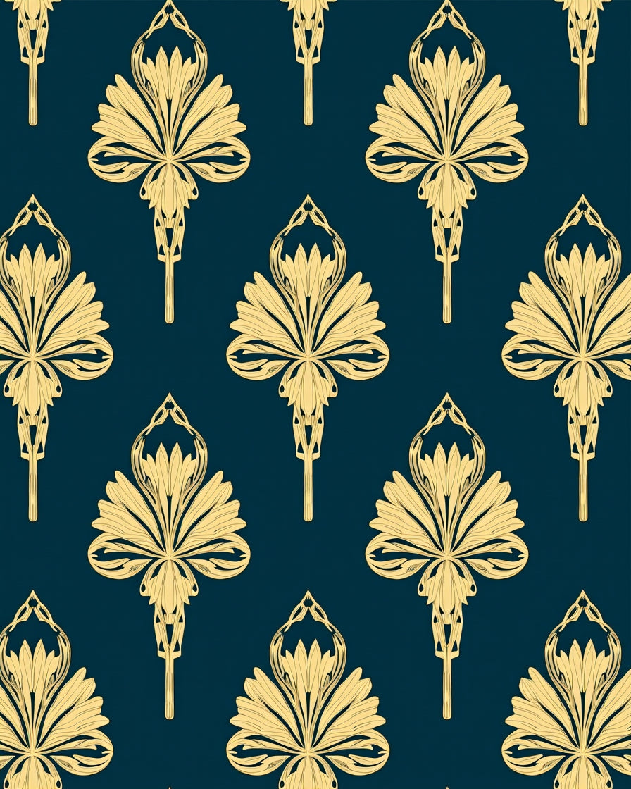 Art Deco Golden Floral Pattern Rug