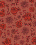 Red Rose Outline Floral Pattern Rug