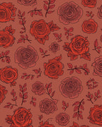Red Rose Outline Floral Pattern Rug