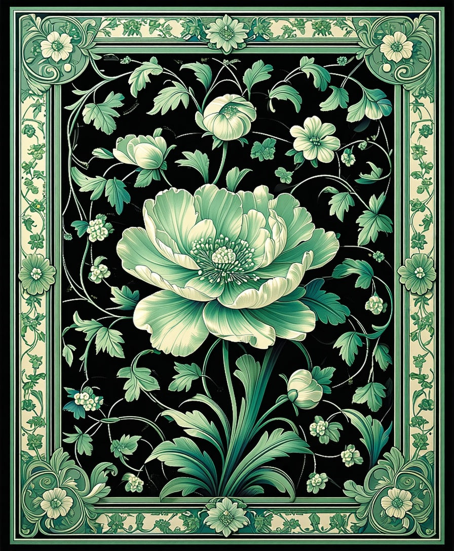 Elegant Jade Floral Art Design Rug