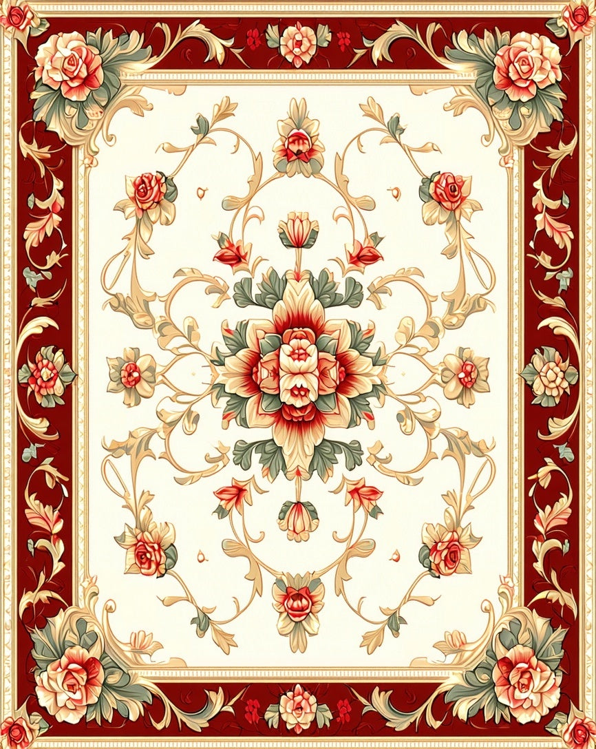 Intricate Floral Scrollwork Cream Rug