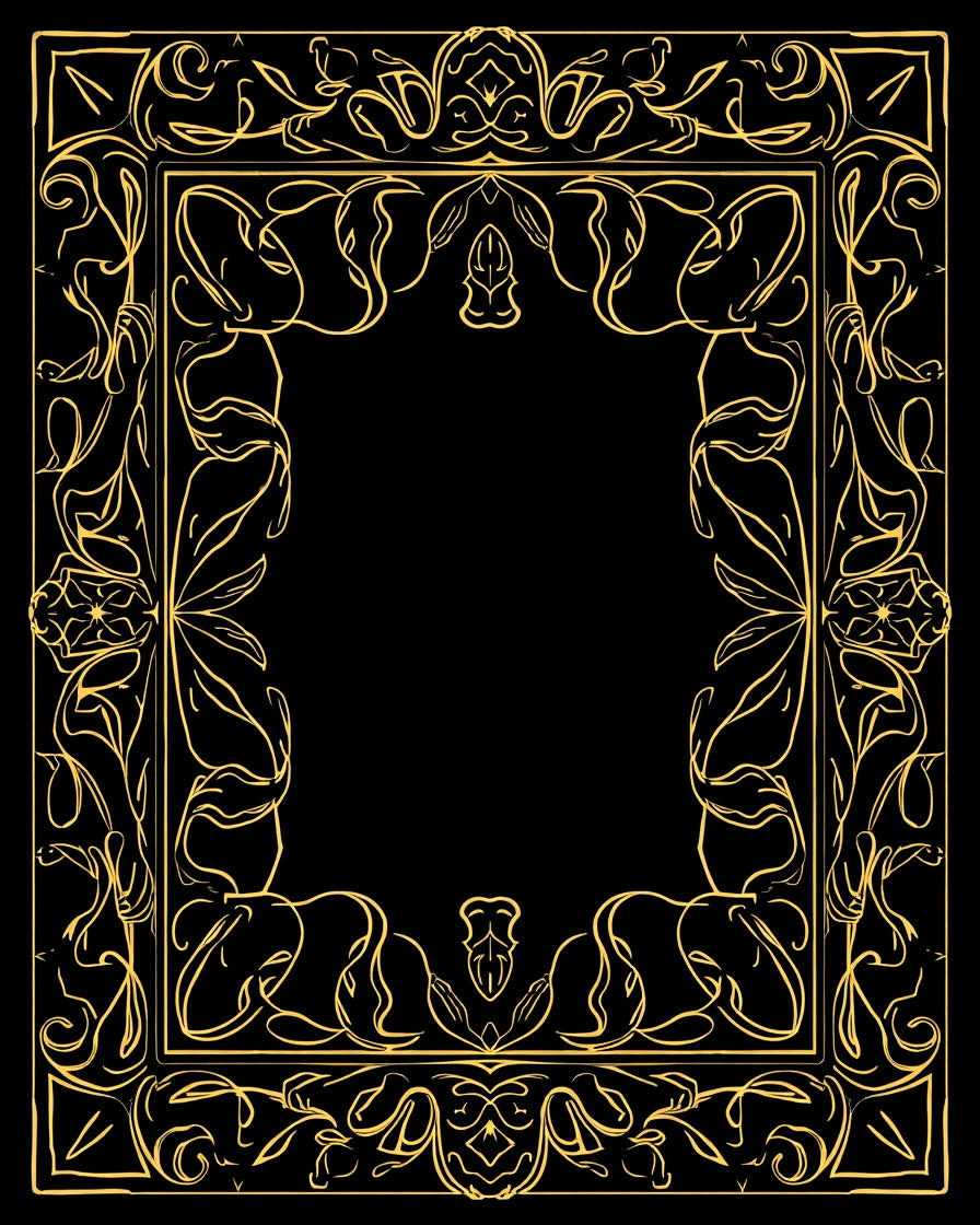Ornate Gold Flourish Border Design Rug