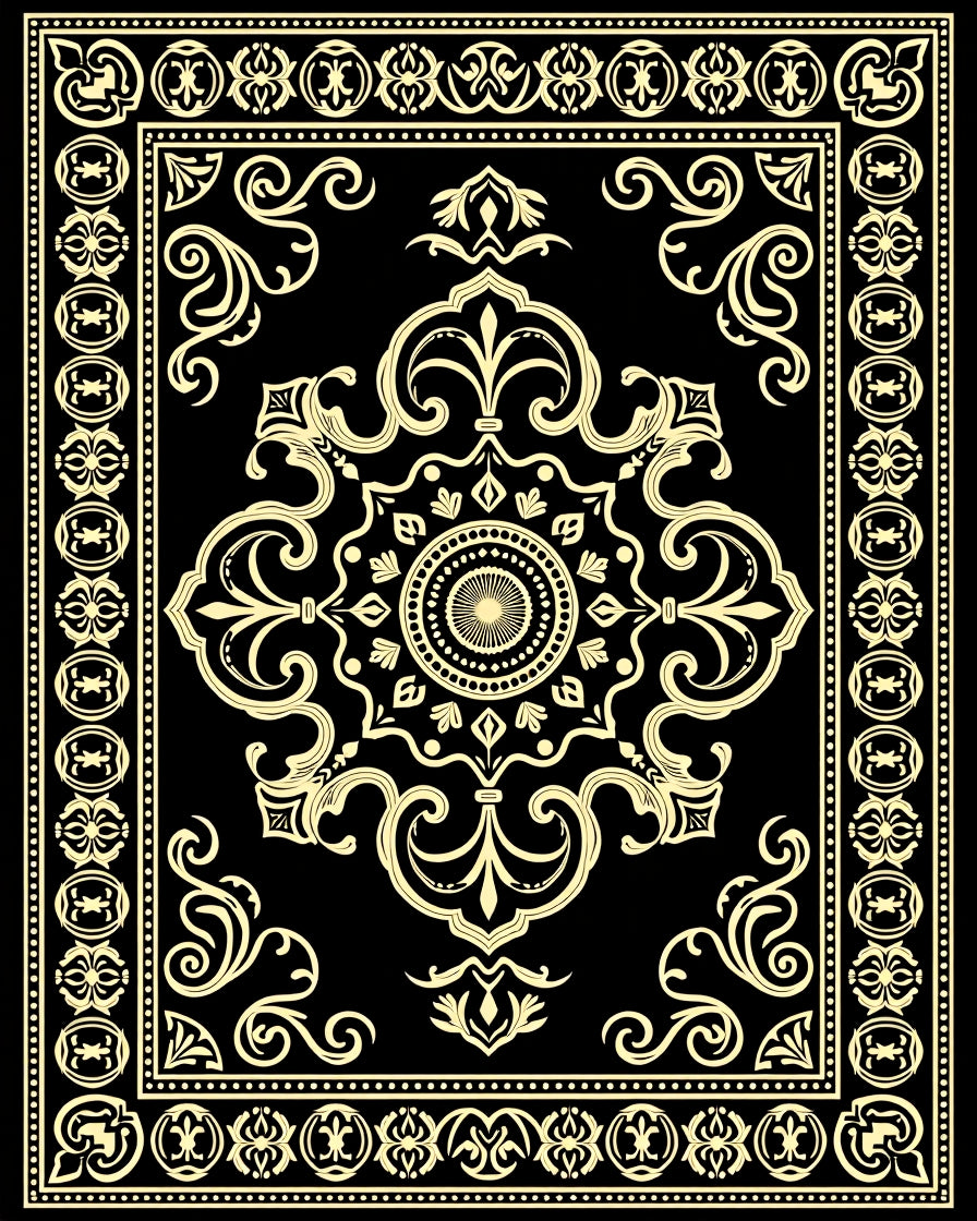 Black Gold Intricate Floral Medallion Rug