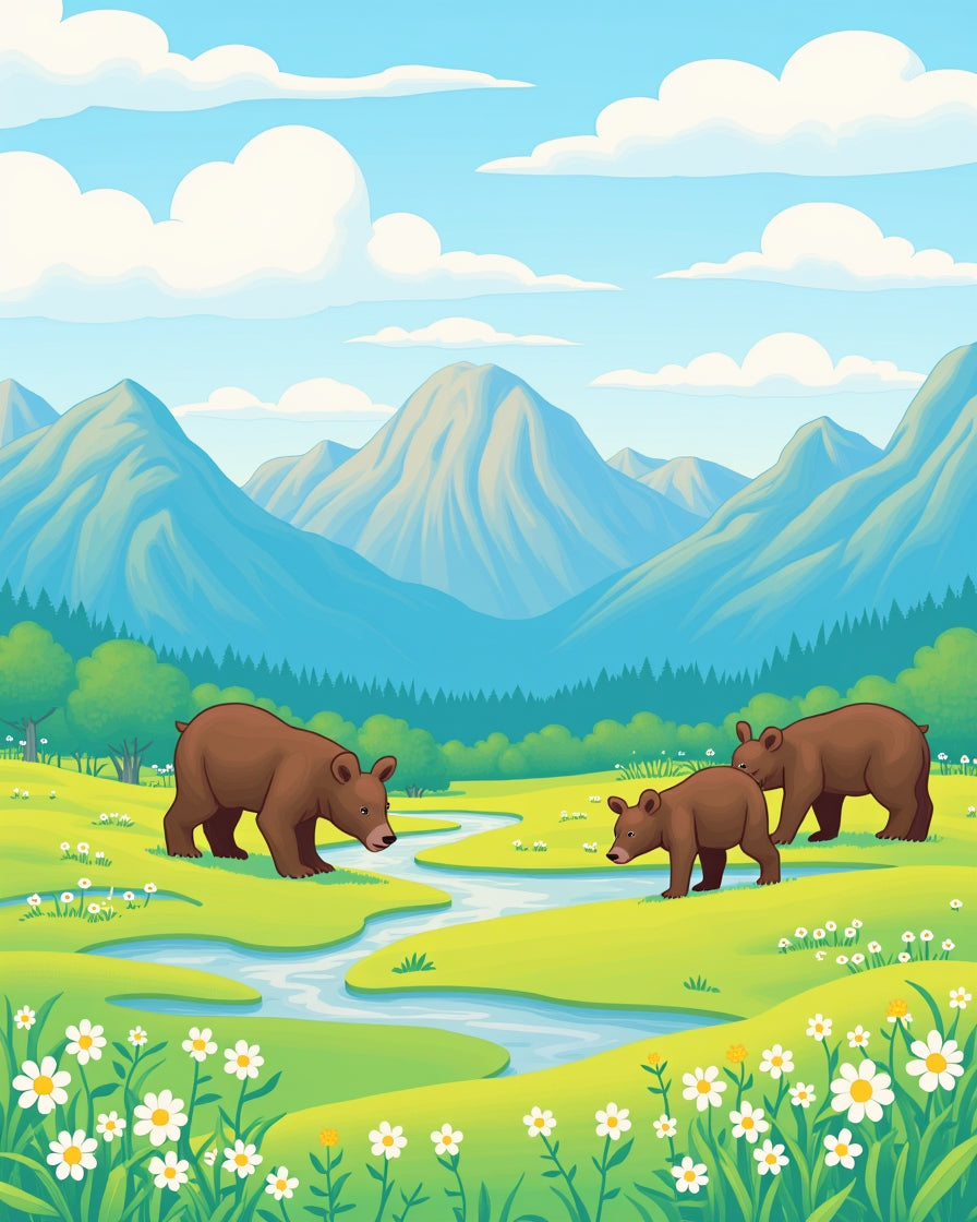 Bear Family Woodland Meadow Scene Rug