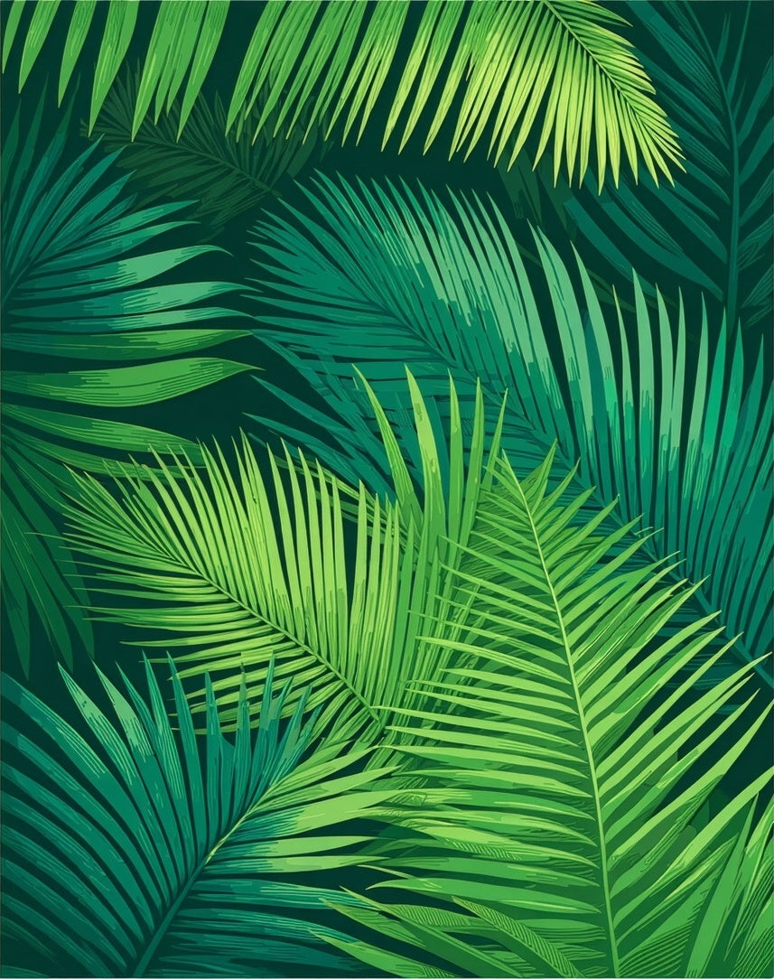 Lush Tropical Palm Leaf Pattern Rug