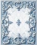 Ornate Blue White Scrollwork Relief Rug