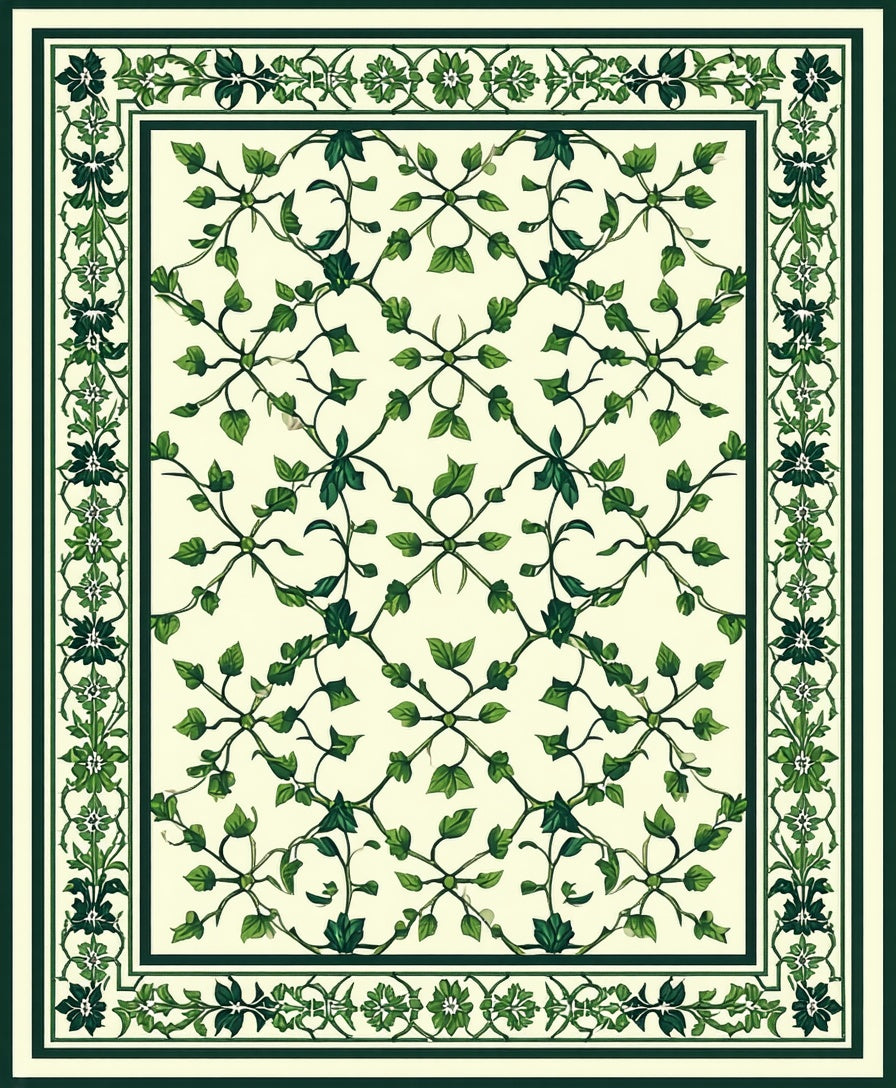 Green Vine And Floral Classic Design Rug