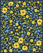 Vibrant Yellow Blue Floral Pattern Rug