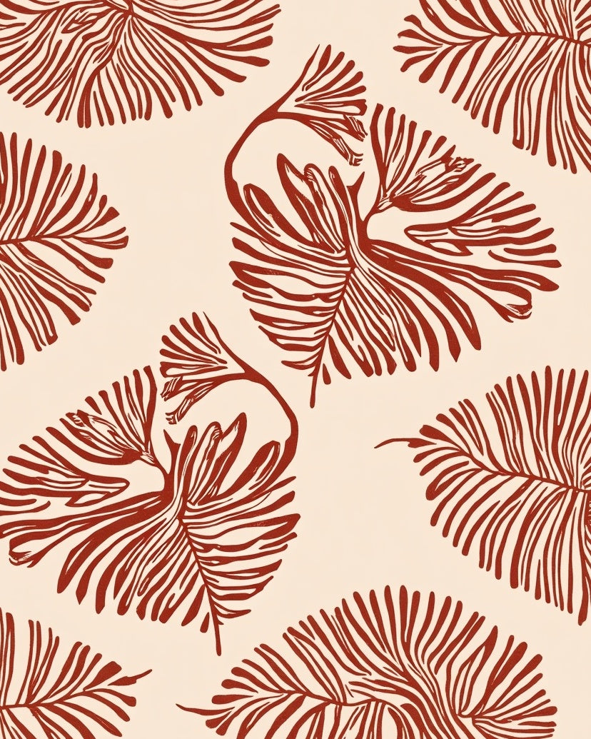 Crimson Botanical Fan Pattern Design Rug