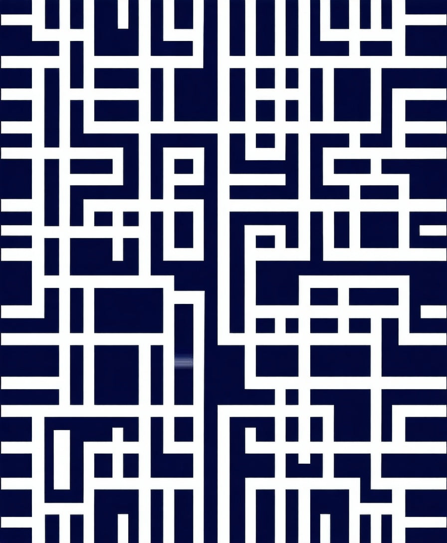 Abstract Labyrinth Blue White Pattern Rug