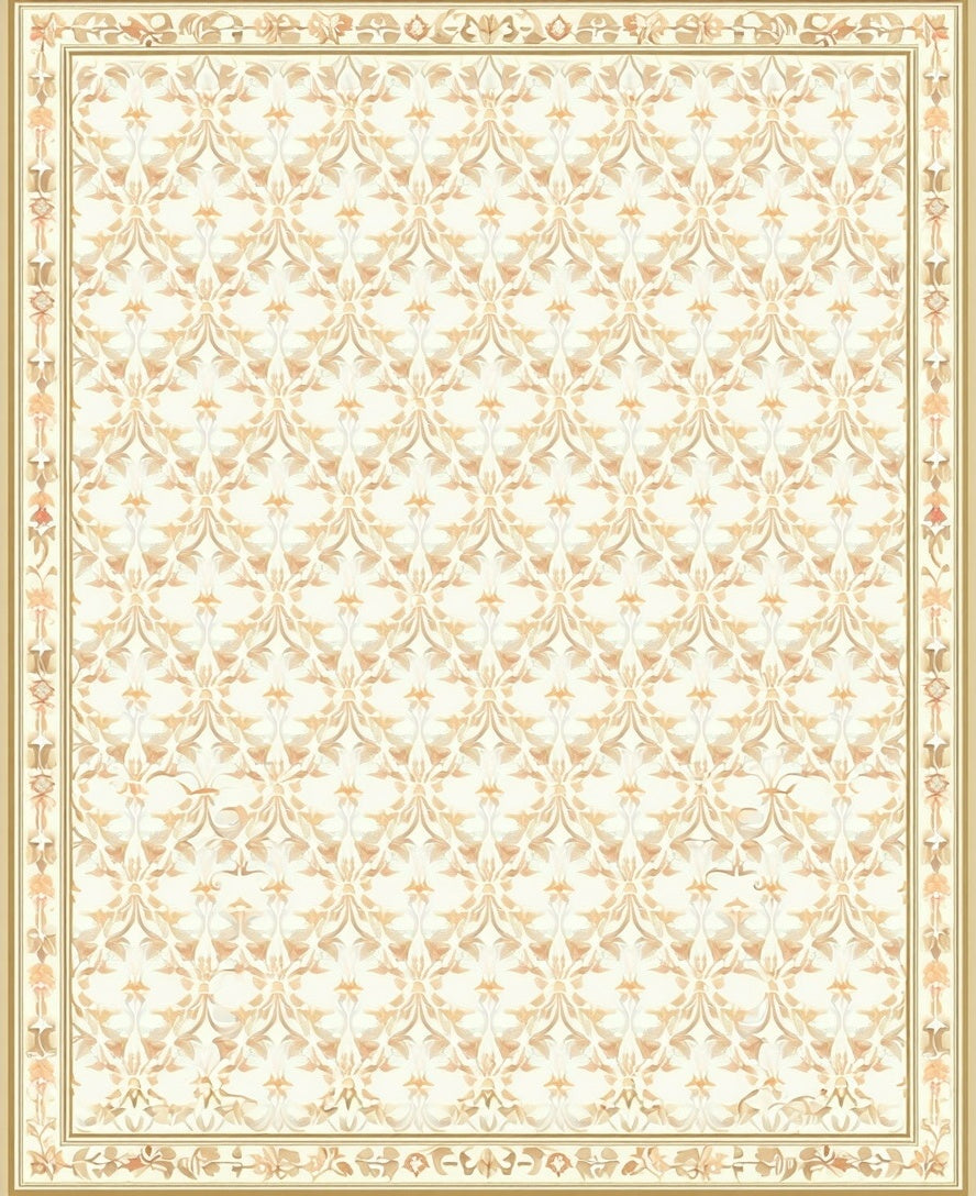 Cream and Gold Floral Damask Pattern Rug