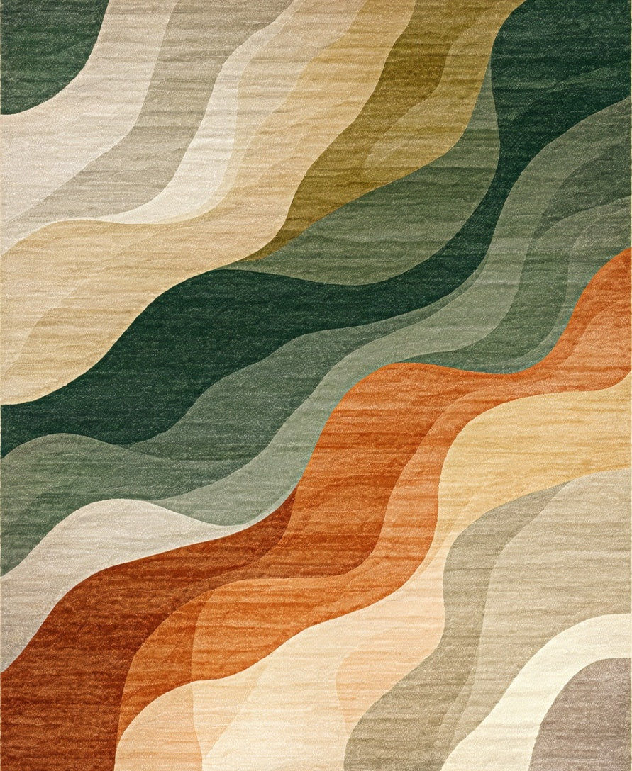 Modern Wavy Tones Patterned Rug