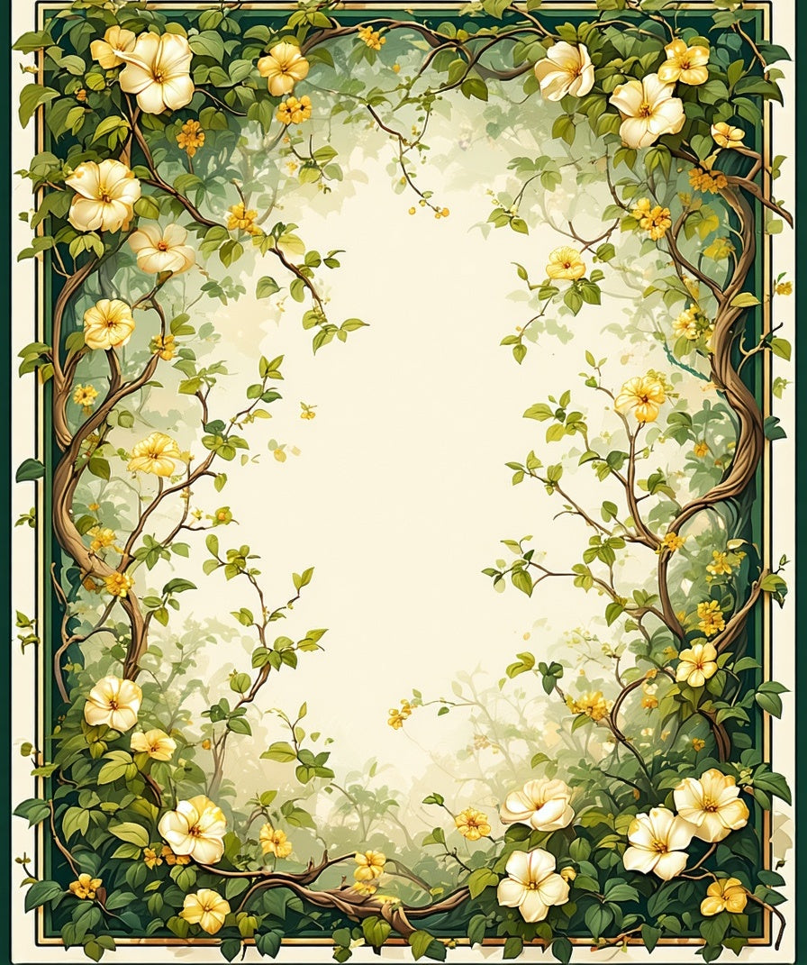 Vines Yellow Flowers Botanical Design Rug