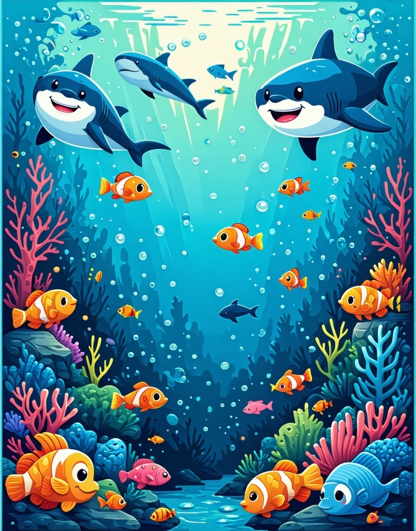 Cute Shark And Fish Underwater Scene Rug