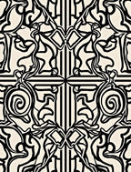 Bold Black White Scroll Pattern Rug