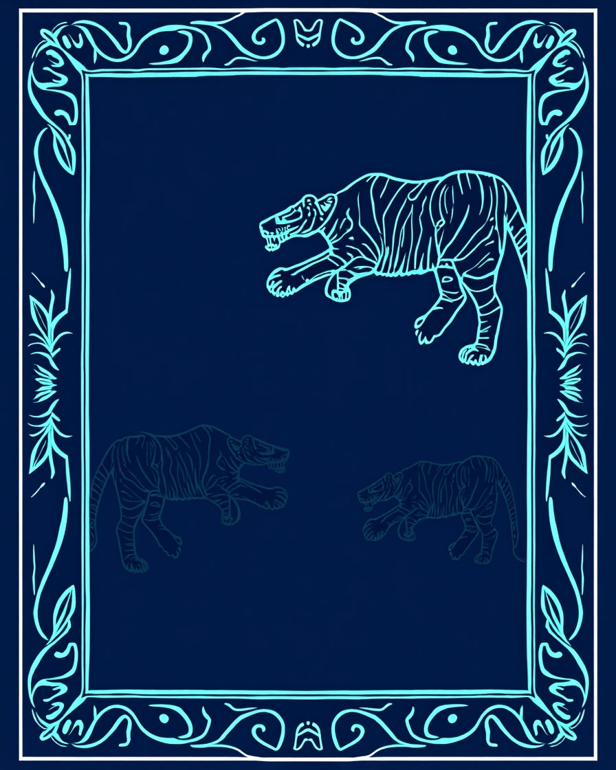 Stylized Tiger Outline Design Rug
