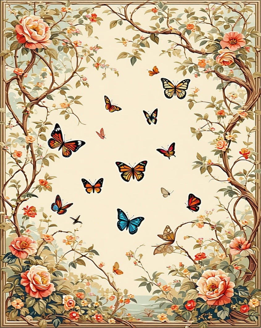 Floral Butterfly Garland Pattern Rug