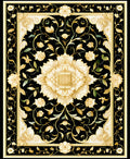 Black Gold Floral Scrollwork Rug