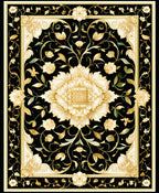 Black Gold Floral Scrollwork Rug