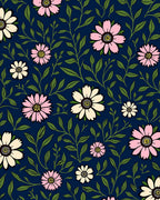 Floral Botanical Design On Navy Canvas Rug
