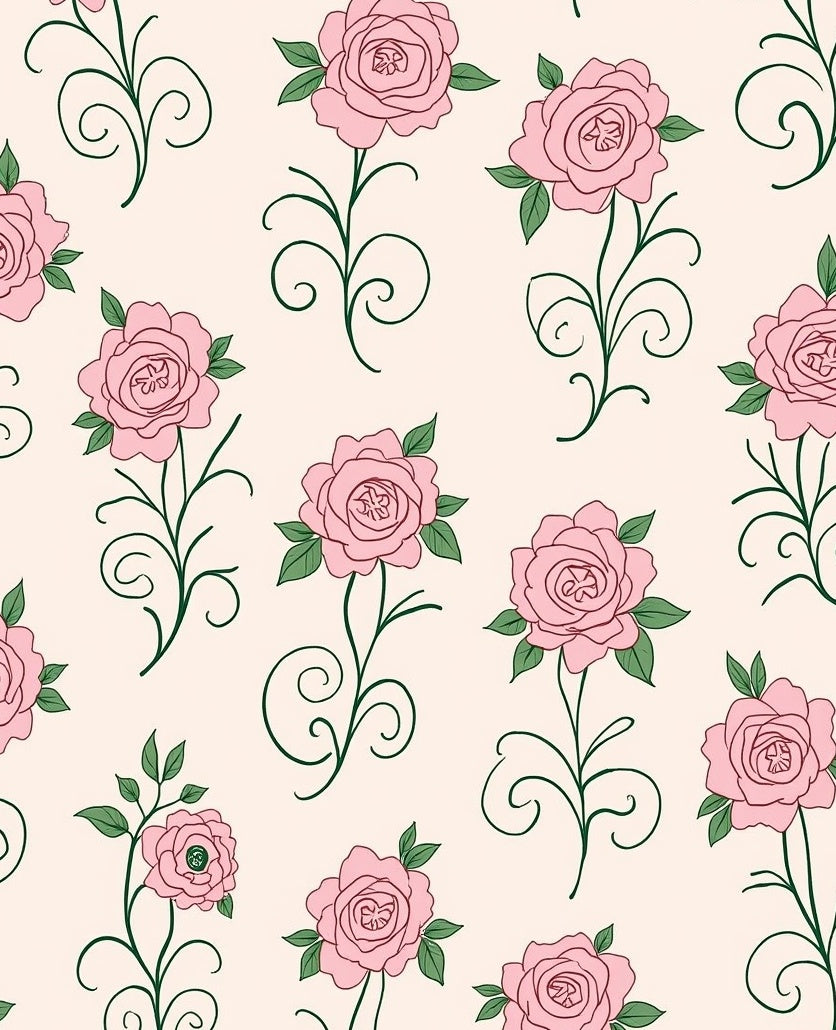 Pink Roses With Green Swirls Design Rug