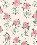Pink Roses With Green Swirls Design Rug