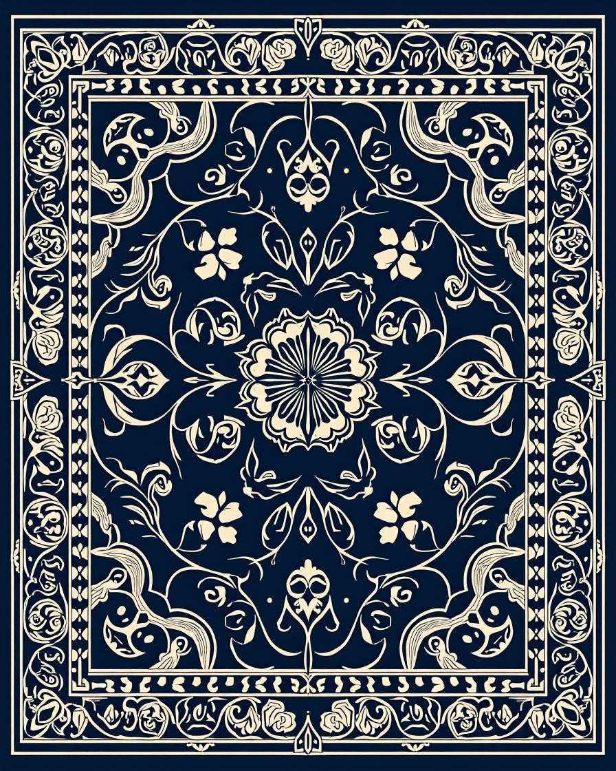 Elegant Floral Swirl Cream Navy Rug