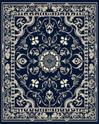 Elegant Floral Swirl Cream Navy Rug