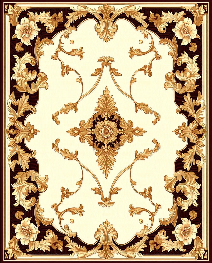 Antique Floral Scrollwork Golden Rug
