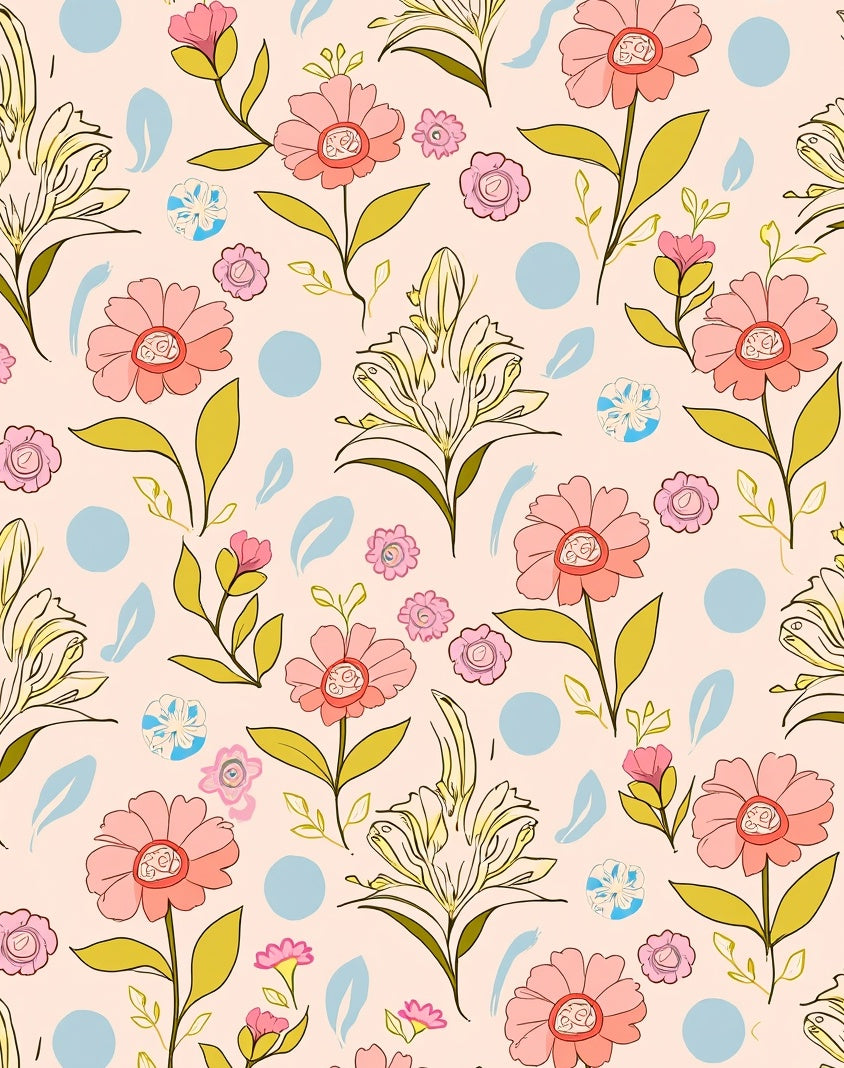 Pink Meadow Floral Dot Design Rug