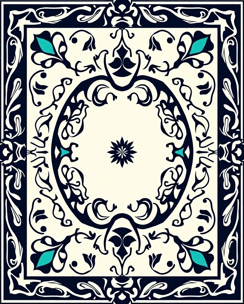 Navy Teal Floral Classic Pattern Rug